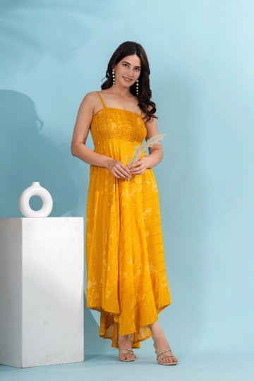 Awari Yellow Flared Midi Dress for Women