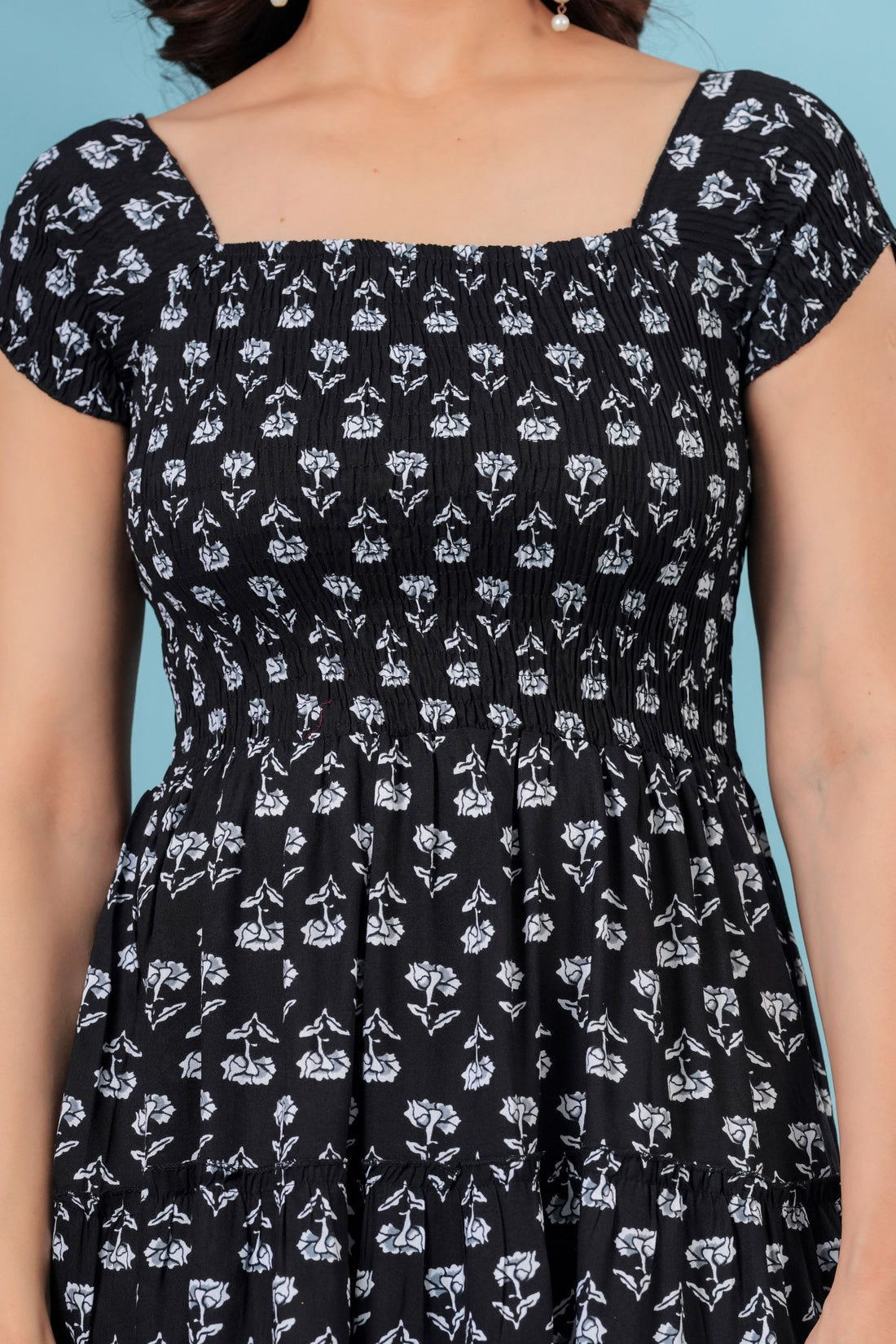Awari Black Printed Floral Midi Dress for Women