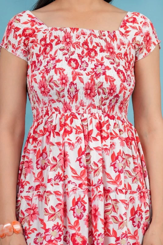 Awari Red Floral Midi Dress for Women