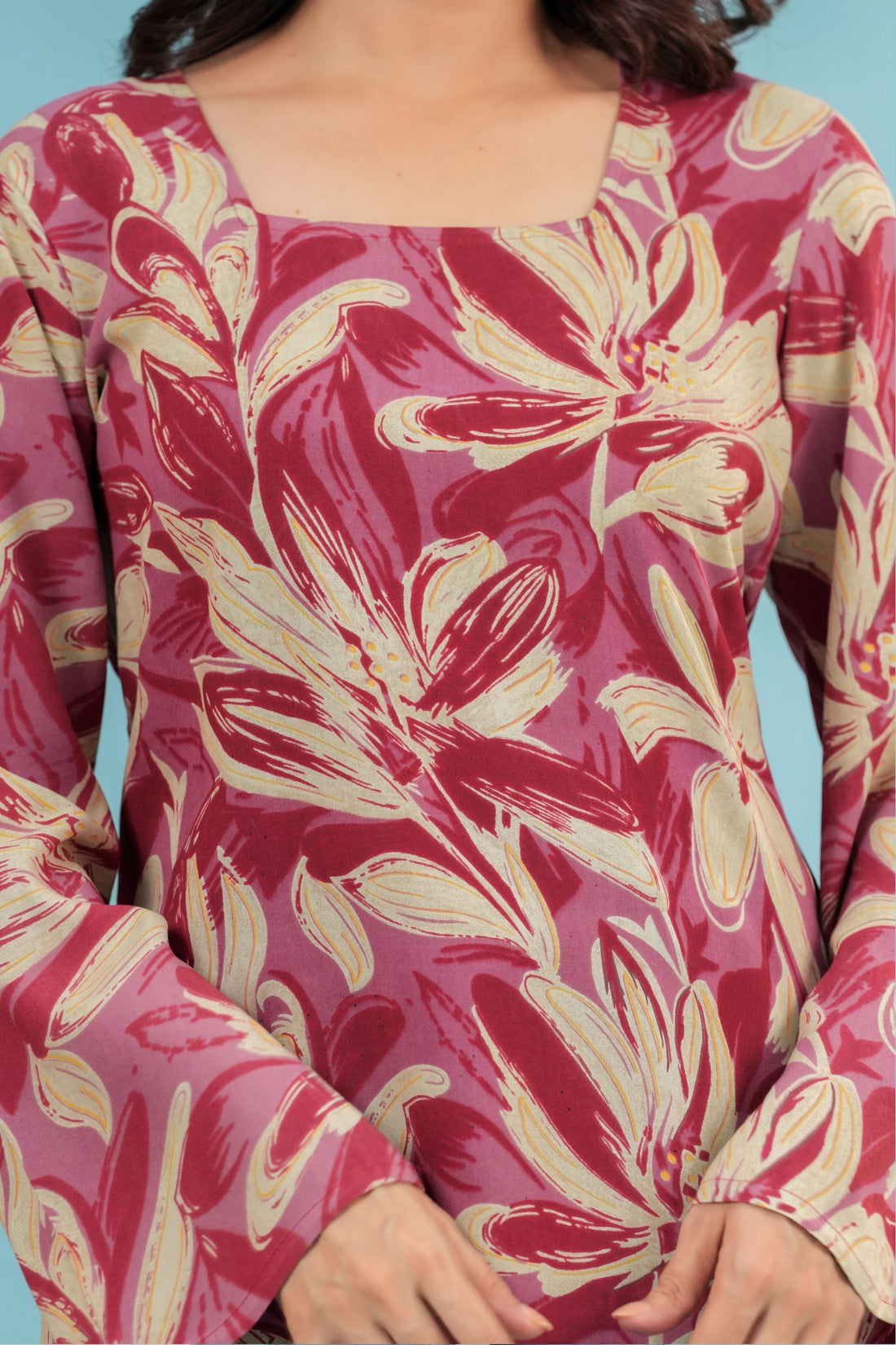 Women Maroon Floral Printed Short Kurti